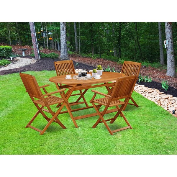 East West Furniture 5 Piece Diboll Acacia Wooden Patio Area Dining Set - Natural Oil - DICM5CANA