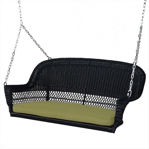 Propation Black Wicker Porch Swing With Green Cushion - PR2438988