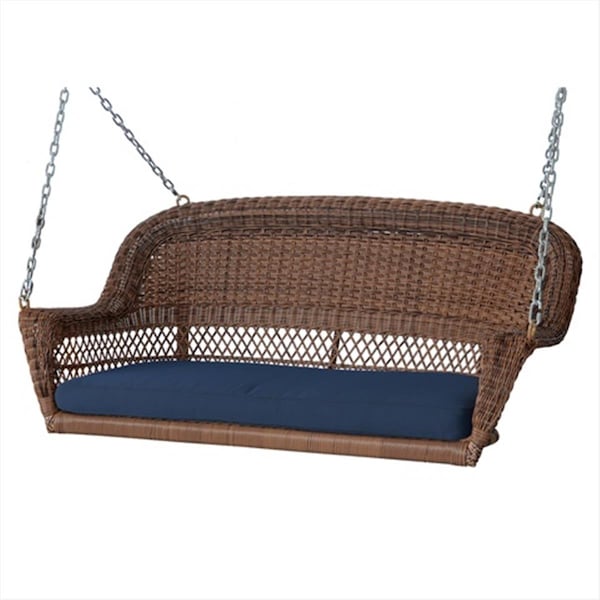 Propation Honey Wicker Porch Swing With Blue Cushion - PR2438987