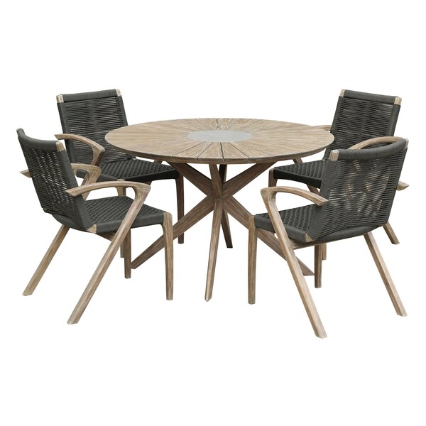 Armen Living Sachi and Nabila Outdoor 5 Piece Light Eucalyptus and Concrete Dining Set - 840254333383