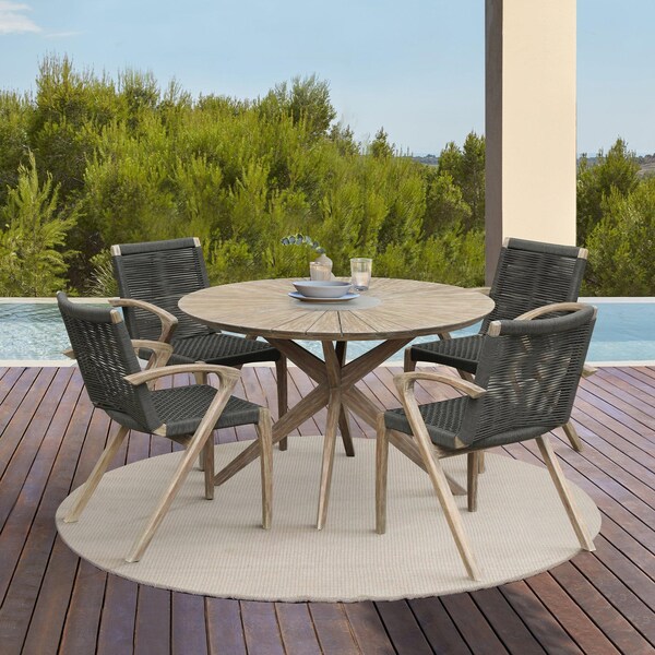 Armen Living Sachi and Nabila Outdoor 5 Piece Light Eucalyptus and Concrete Dining Set - 840254333383