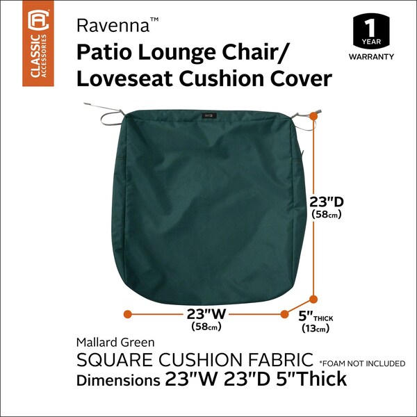 Classic Accessories Ravenna Patio Cushion Slipcover, Mallard Green, 23 - 60-367-011101-RT