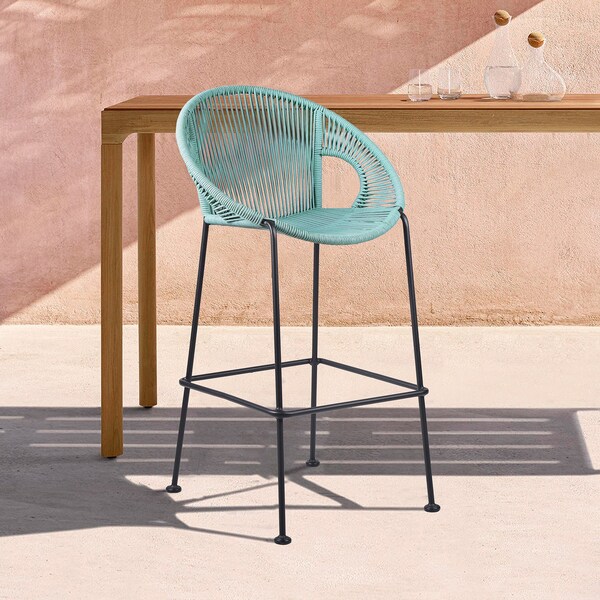 Armen Living Acapulco 30" Indoor Outdoor Steel Bar Stool with Wasabi Rope - LCACBAWSB30