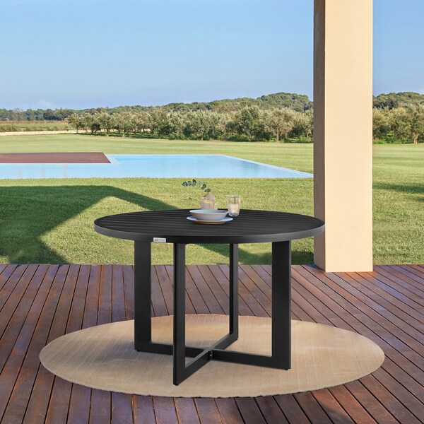 Armen Living Grand Outdoor Patio Round Dining Table in Aluminum - 840254332690
