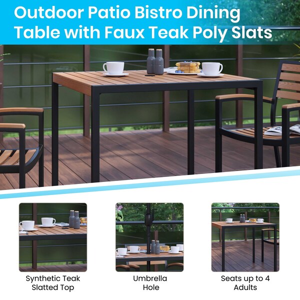 Flash Furniture Faux Teak 35" Table-Gray Umbrella-Base-4 Chairs - XU-DG-810060364-UB19BGY-GG