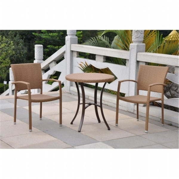 International Caravan 4203-RD-BKA-S-3 Set of Three Bardelona Resin Wicker Bistro Group - Black - 4203-RD-BKA-S/3