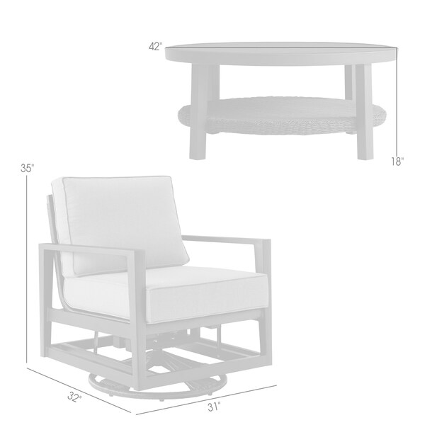 Armen Living Grand 3 Piece Black Aluminum Outdoor Seating Set with Dark Gray Cushions - 840254333086