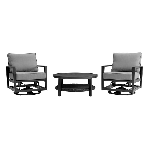 Armen Living Grand 3 Piece Black Aluminum Outdoor Seating Set with Dark Gray Cushions - 840254333086