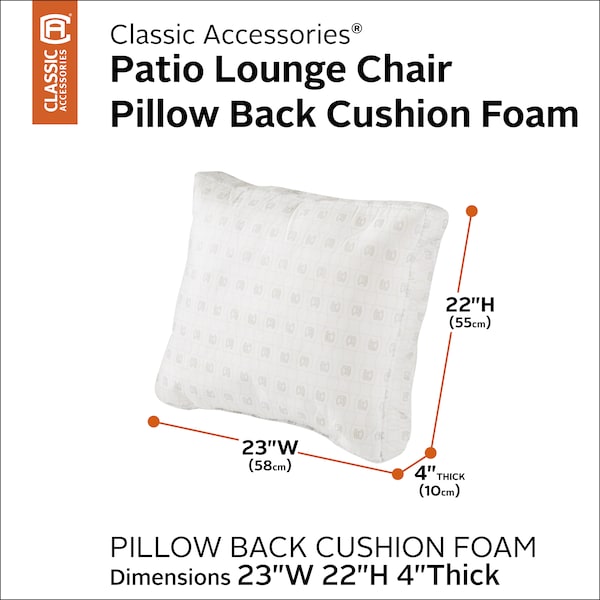 Classic Accessories Patio Lounge Chair Pillow Back Cushion Foam, 23 x 22 x 4 Inch - 61-061-019901-RT