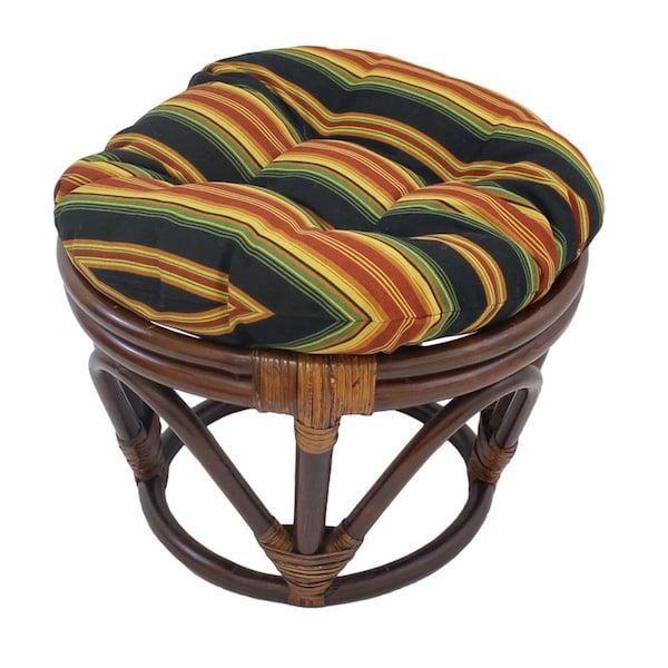 International Caravan Rattan Ottoman with Outdoor Fabric Cushion, Lyndhurst Raven - 3301-REO-31