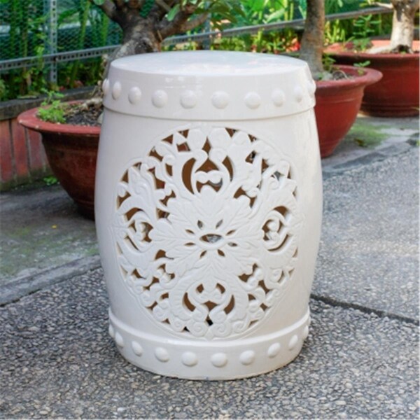 International Caravan Isfahani Garden Stool, Antique White - SLG-8200-AW
