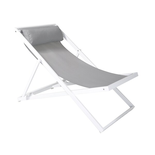 Armen Living Wave Outdoor Patio Aluminum Deck Chair in White Powder Coated Finish with Gray Sling Textilene - LCWALOWH