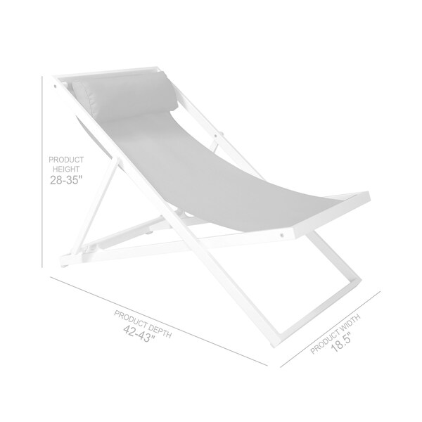 Armen Living Wave Outdoor Patio Aluminum Deck Chair in White Powder Coated Finish with Gray Sling Textilene - LCWALOWH