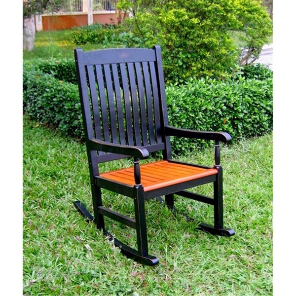International Caravan VF4108-Blk and Oak Outdoor Wood Porch Rocker Black and Oak - VF4108-BLK/OAK
