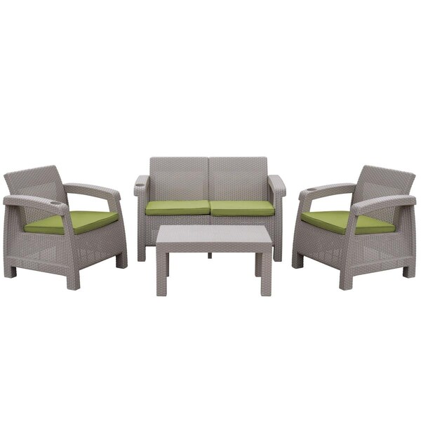 Propation Pontus Grey Conversation Patio Set with Sage Green Cushion - 4 Piece - PR3012177