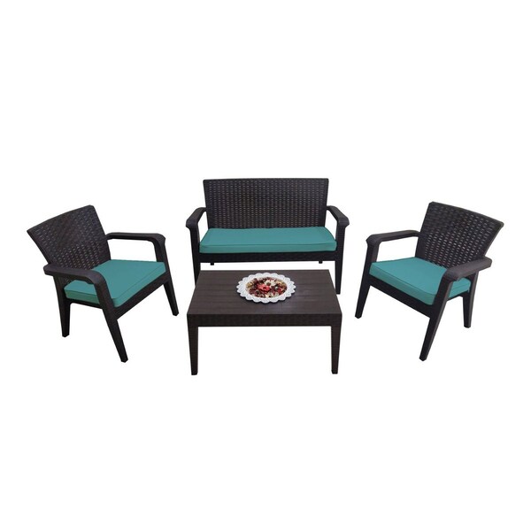 Rainbow Outdoor Alaska 4 Piece Seating Set with Cushions-Brown - RBO-ALASKA-BRW-4PC-CUSH-TEA
