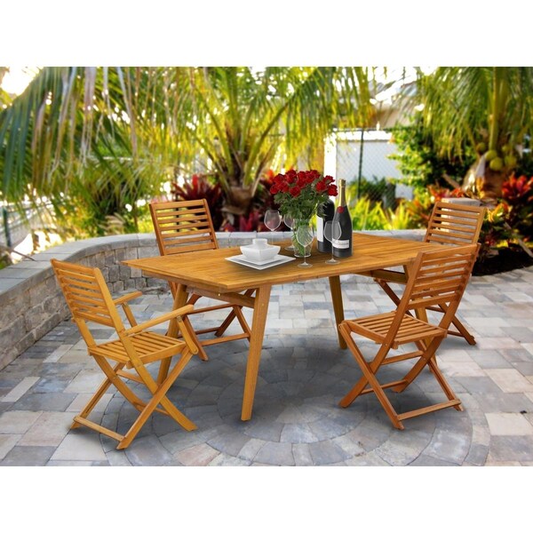 East West Furniture 5 Piece Denison Outdoor Dining Set - Natural Oil - DEBS52CANA