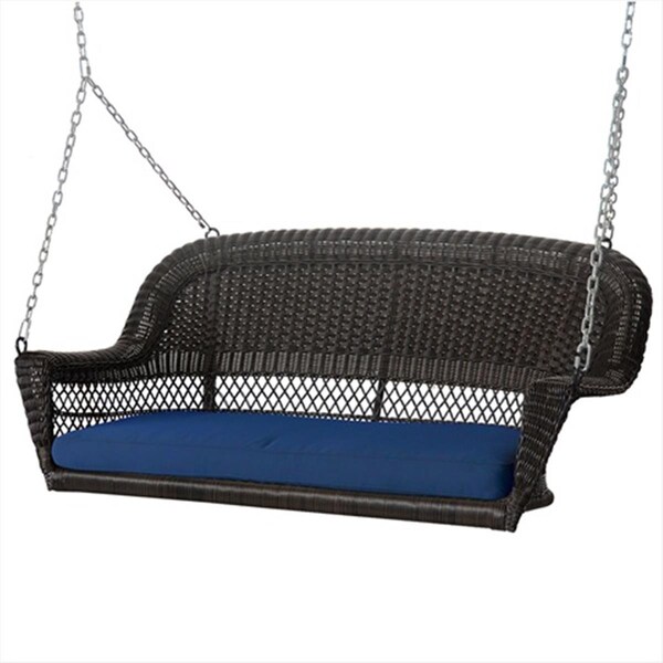 Jeco Jeco W00202S-A-FS011 Espresso Wicker Porch Swing With Blue Cushion - W00202S-A-FS011
