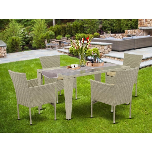 East West Furniture 5 Piece Gudhjem Outdoor-furniture Natural Color Wicker Dining Set - Natural - GUBK5-03A
