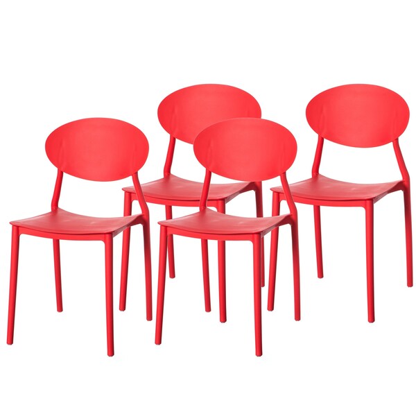 Fabulaxe Modern Plastic Outdoor Dining Chair with Open Oval Back Design, Red, PK 4 - QI004226.RD.4