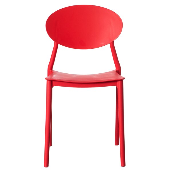 Fabulaxe Modern Plastic Outdoor Dining Chair with Open Oval Back Design, Red, PK 4 - QI004226.RD.4