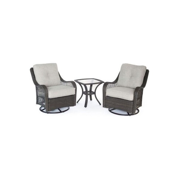 Almo Fulfillment Services Hanover Orleans 3 Piece Swivel Rocking Chat Set, Silver Lining/Gray - ORLEANS3PCSW-G-SLV