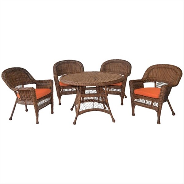 Jeco 5 Piece Honey Wicker Dining Set - Orange Cushions - W00205D-C-G-FS016