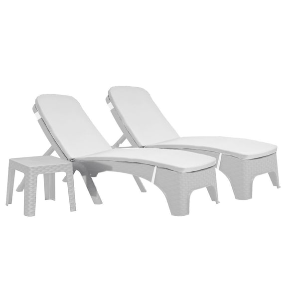 Rainbow Outdoor Roma 3-Piece Chaise Lounger Set w/cushion-White - RBO-ROMA-WHT-3CL-CUSH-CRM