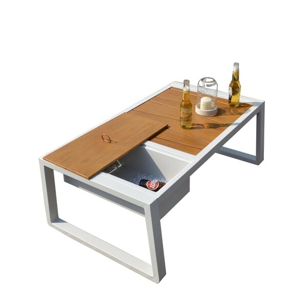 Claustro 1 Piece Outdoor Garden White Iron Coffee Table with the Drink Cooler - CL2947854