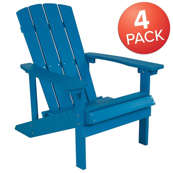 Flash Furniture Blue Poly Resin Adirondack Chair, PK 4 - 4-JJ-C14501-BLU-GG