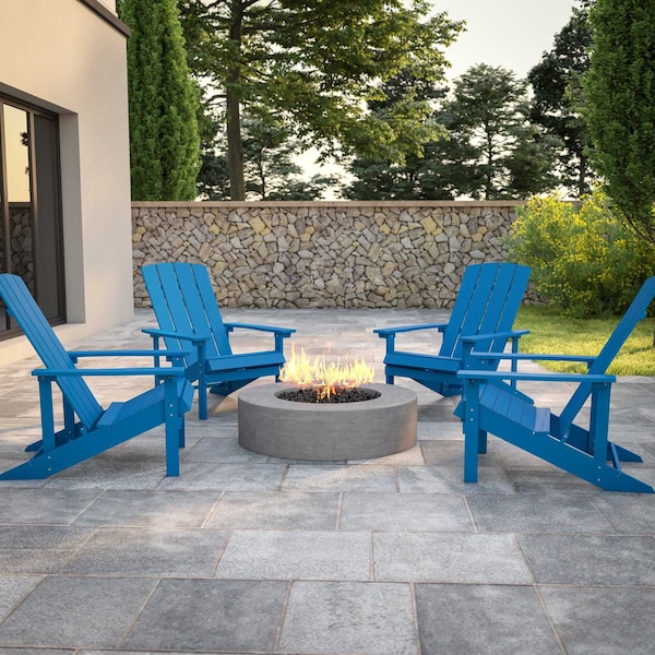 Flash Furniture Blue Poly Resin Adirondack Chair, PK 4 - 4-JJ-C14501-BLU-GG