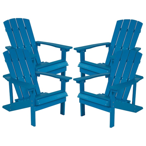 Flash Furniture Blue Poly Resin Adirondack Chair, PK 4 - 4-JJ-C14501-BLU-GG