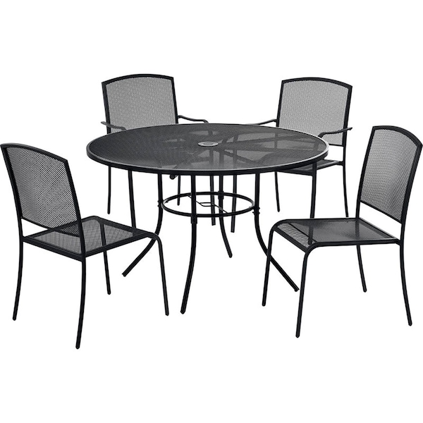 Global Industrial Mesh Table and Chair Set, 48in Round, 4 Armchairs, Black - 695971