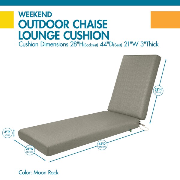Classic Accessories Weekend 72" x 21" x 3" Outdoor Chaise Cushion, Moon Rock - CMRCE72213