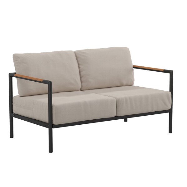 Flash Furniture Black Teak Accented Loveseat with Cushions - GM-201027-2S-GY-GG