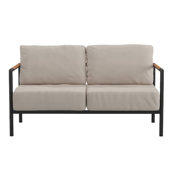 Flash Furniture Black Teak Accented Loveseat with Cushions - GM-201027-2S-GY-GG