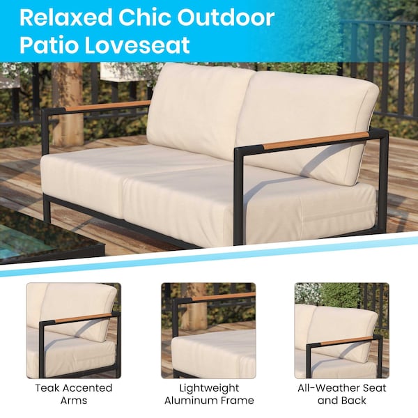 Flash Furniture Black Teak Accented Loveseat with Cushions - GM-201027-2S-GY-GG