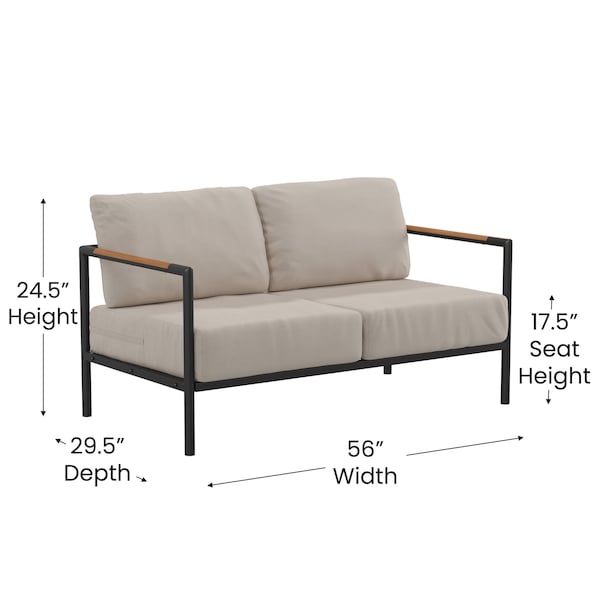 Flash Furniture Black Teak Accented Loveseat with Cushions - GM-201027-2S-GY-GG