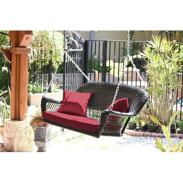 Jeco Jeco W00202S-A-FS030 Espresso Resin Wicker Porch Swing with Red Cushion - W00202S-A-FS030