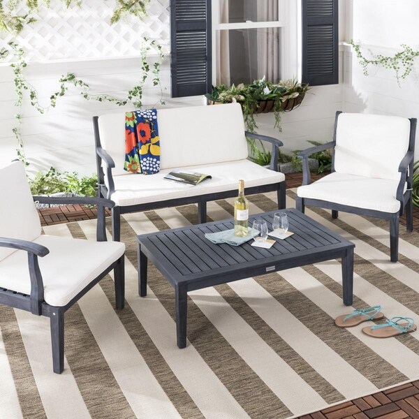 Safavieh Bradbury Outdoor Living Set; Dark Slate Gray & Beige, 4PK - PAT6710K