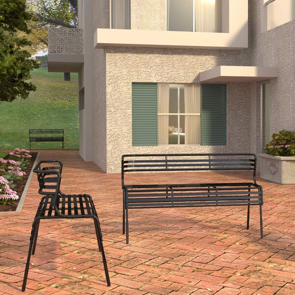 Safco Outdoor/Indoor Bench, CoGo Steel, Black - 4368BL