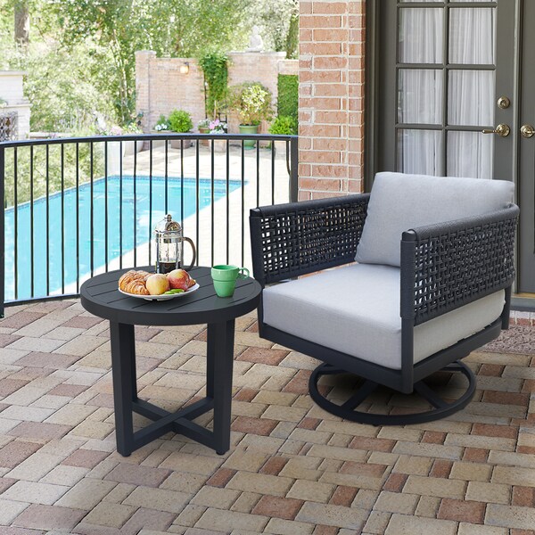 International Concepts Outdoor 2 Piece Patio Furniture Set with an End Table and Swivel Rocking Chair - KODOT-12RE-201SW
