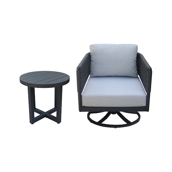 International Concepts Outdoor 2 Piece Patio Furniture Set with an End Table and Swivel Rocking Chair - KODOT-12RE-201SW