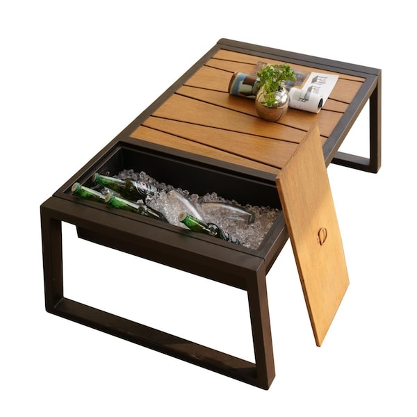 Claustro 1 Piece Outdoor Garden Black Iron Coffee Table with the Drink Cooler - CL2955928