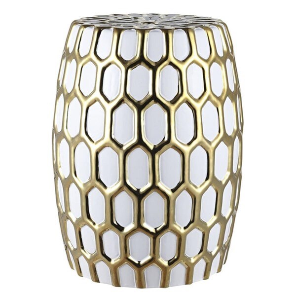 Safavieh 15 x 15 x 19.7 in. Laili Garden Stool, Gold & White - ACS4587A