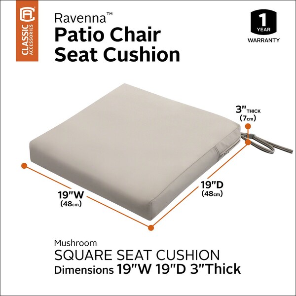 Classic Accessories Ravenna Seat Cushion, 19"x19"x3" - 62-008-MUSHRM-EC