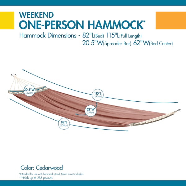 Classic Accessories Weekend 82" Mesh One-Person Travel Hammock, Cedarwood - WCWHS8262