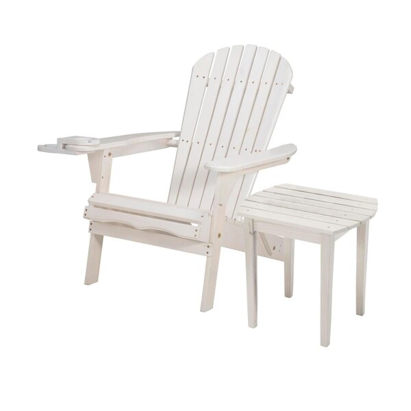 Bold Fontier 35 x 32 x 28 in. Foldable Chair with Cup Holder & End Table, White - BO3285716