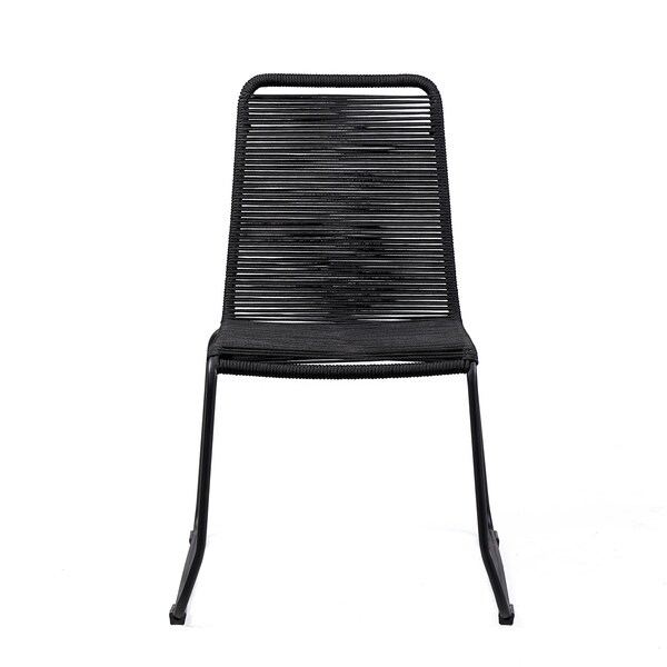 Armen Living Shasta Outdoor Metal and Black Rope Stackable Dining Chair - Set of 2 - LCSHSIBLK