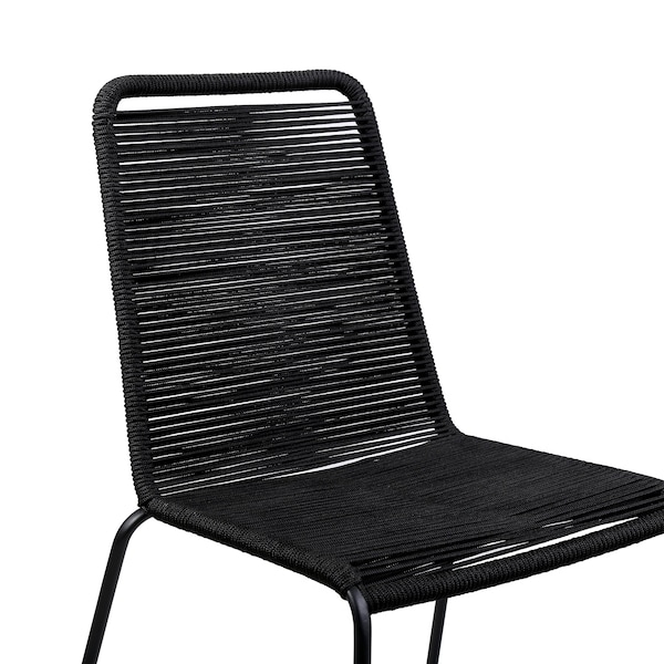 Armen Living Shasta Outdoor Metal and Black Rope Stackable Dining Chair - Set of 2 - LCSHSIBLK